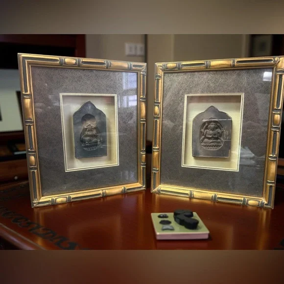 Buddha Gansu Vintage Antique Chinese Elegant Black Framed Buddha Framed Set - Picture 12 of 12